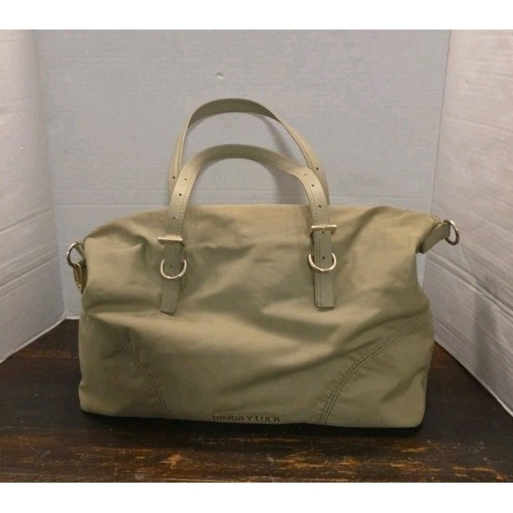 Bimba Y Lola Stone Taupe Nylon Bowler Bag Medium Gold Hardware